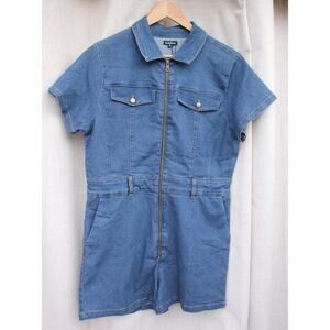 NWT- Bebe Utility Short All- Denim Zip Jumpsuit Romper- XL